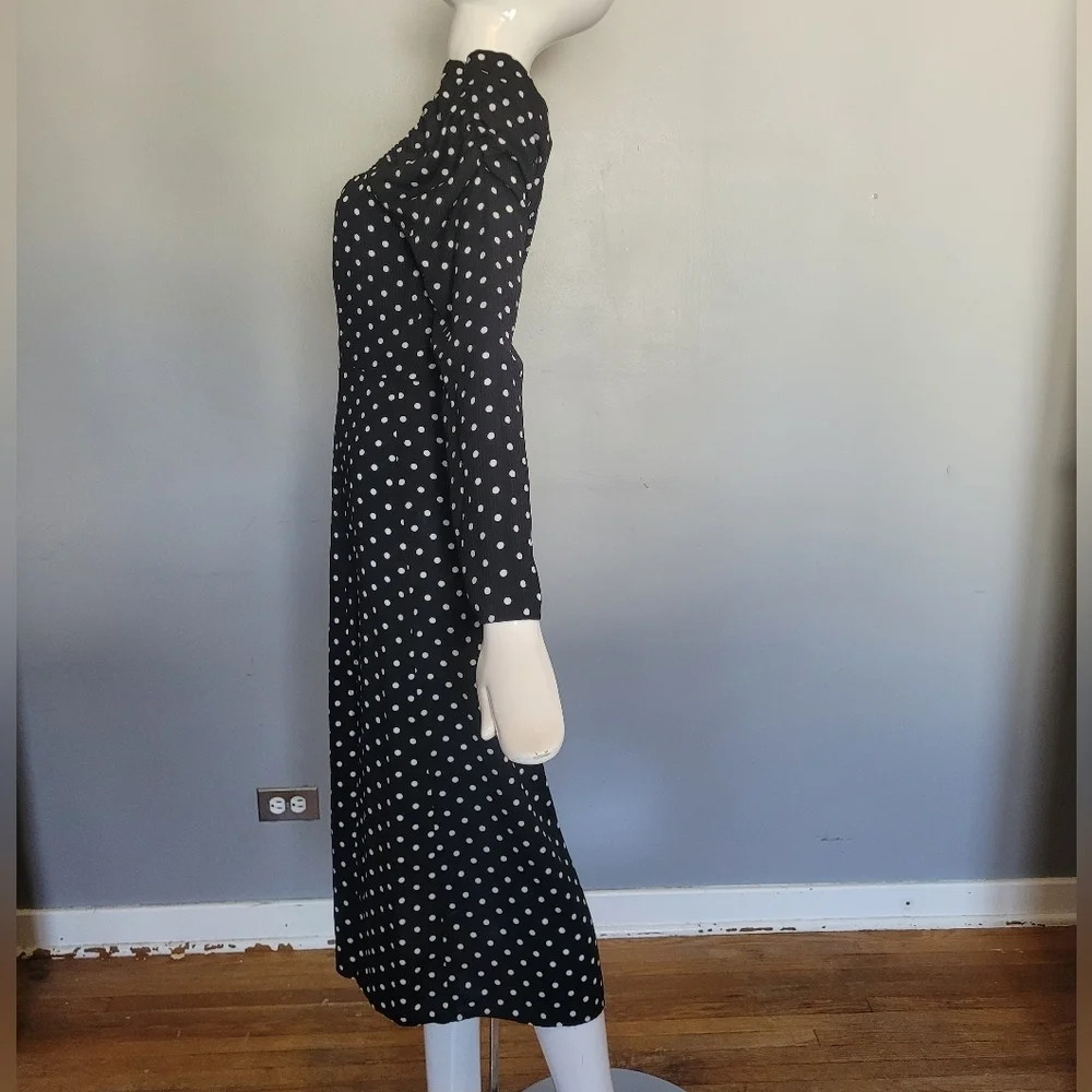Lulus Charmed and Classy Black Polka Dot Long Sleeve Midi Dress, VGUC, Size M - Picture 6 of 10